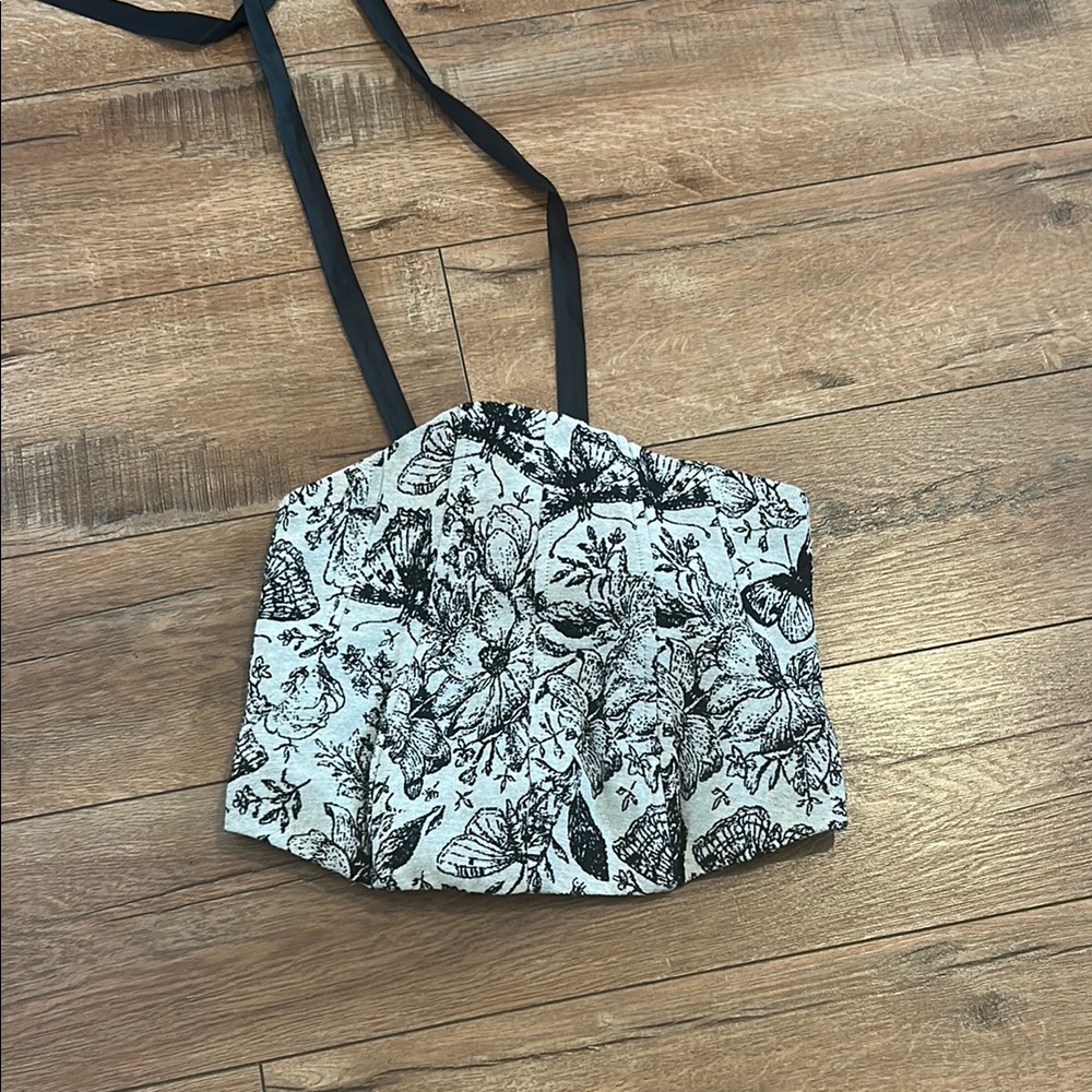 Black and White Floral Corset Top